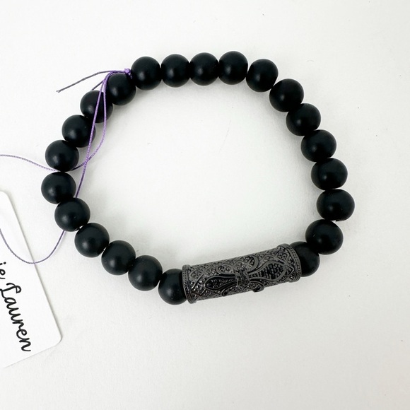 Other - NWT Genuine Black Onyx & Metallic Bead Bracelet Men's Black